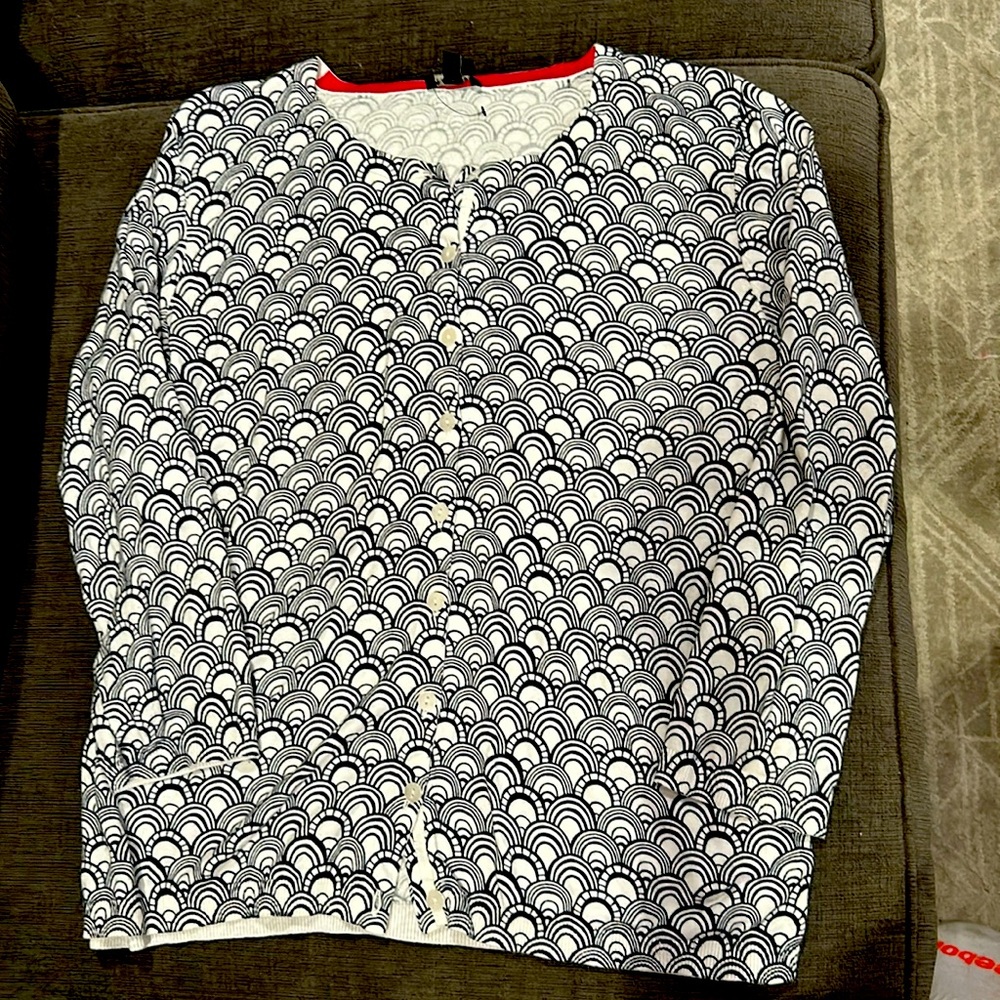 Talbots Navy and White Scallop Print Cardigan - Picture 1 of 3